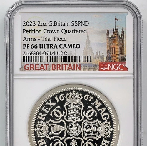 2023 Great Britain Trial Piece Petition Crown 5PND Silver Proof Coin NGC PF66