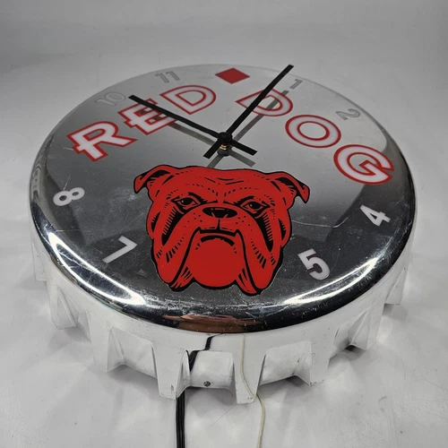 VTG Red Dog Beer Light Up Clock Sign 1995 Bar Coors Miller Advertising Bulldog