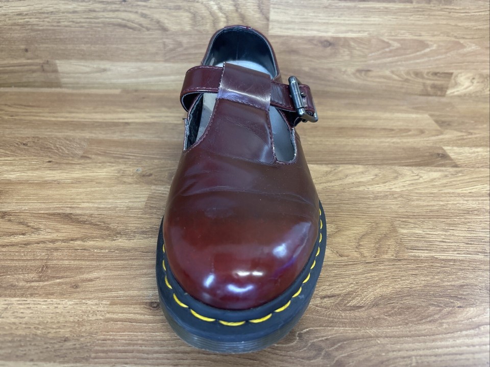 Dr Martens Polley Vegan Red Cherry Faux Leather Mary Jane Shoes Size 5