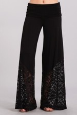 Chatoyant Wide Leg Pant Black with Black Lace Detail Made In USA 3xl