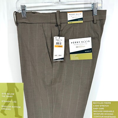 Perry Ellis Portfolio Men's Modern Stretch Resolution Dress Pants Beige 33 x 32