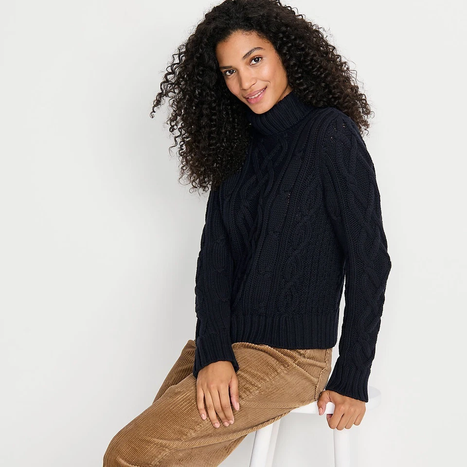 Women’s 3D Cable Knit Chunky Black Turtleneck Fisherman Wool Sweater Sz XL - Image 3 of 4