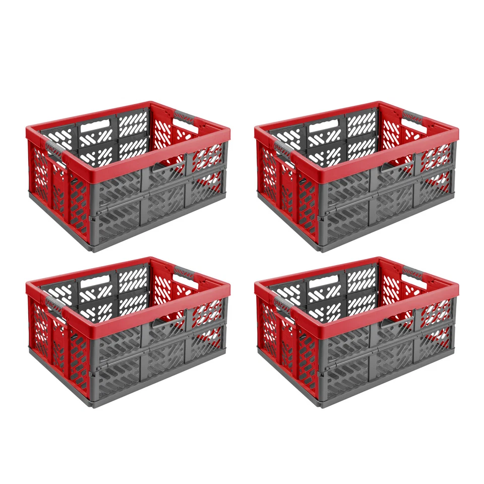 4x Stabile Profi Klappbox 45L 54x37x28cm Einkaufskiste klappbar Soft-Griffe Rot
