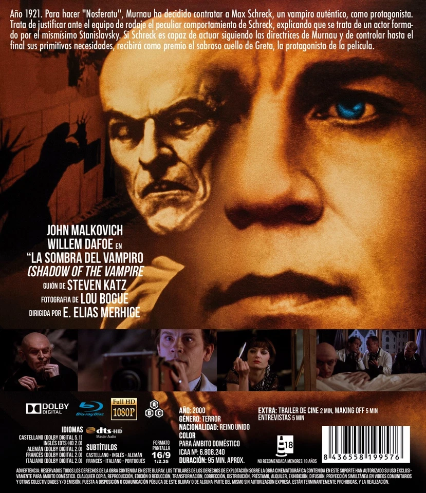Shadow of the Vampire (2000) Blu-Ray NEW (Spanish Package has English Audio) Foto 2 de 2