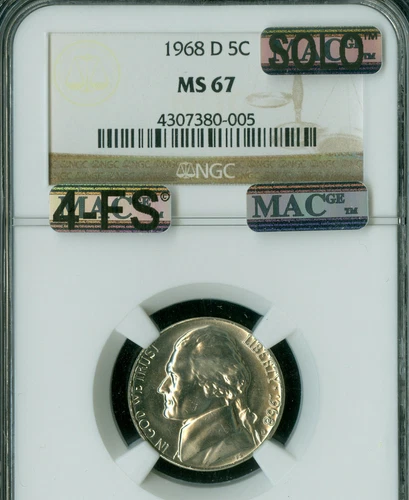 1968 D JEFFERSON NICKEL NGC MS67 MAC 4FS $30,000 IN FS MAC SOLO FINEST SPOTLESS