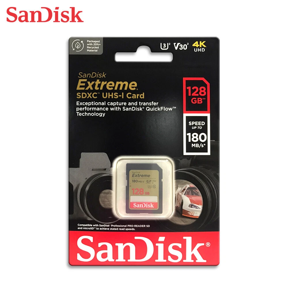 SANDISK Extreme 128GB UHS-I U3 Memory card 180MBs SDXC SD card