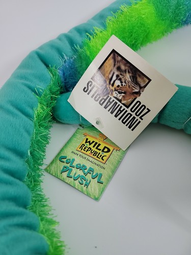 Wild Republic Rattle Snake Aqua 52" 2004 w Tags Indianapolis Zoo Colorful Plush - Picture 4 of 12
