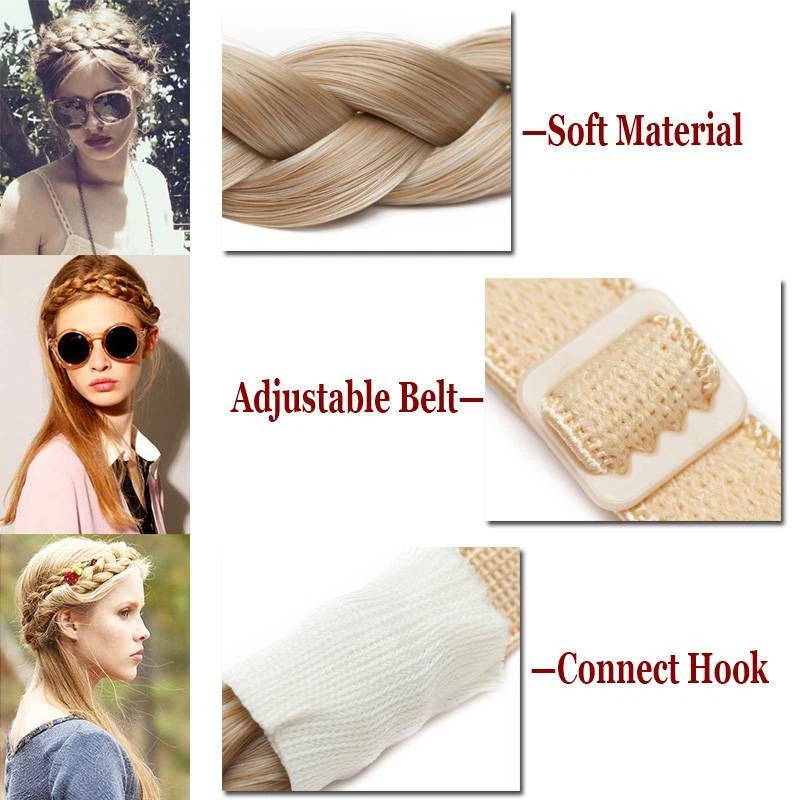 Diadema trenzada trenzada gruesa de una pieza con banda para el cabello extensiones de cabello gruesas Foto 4 de 4