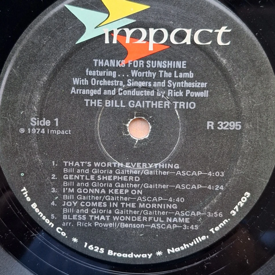 The Bill Gaither Trio Thanks For Sunshine Vinyl LP 1974 - Image 4 of 4