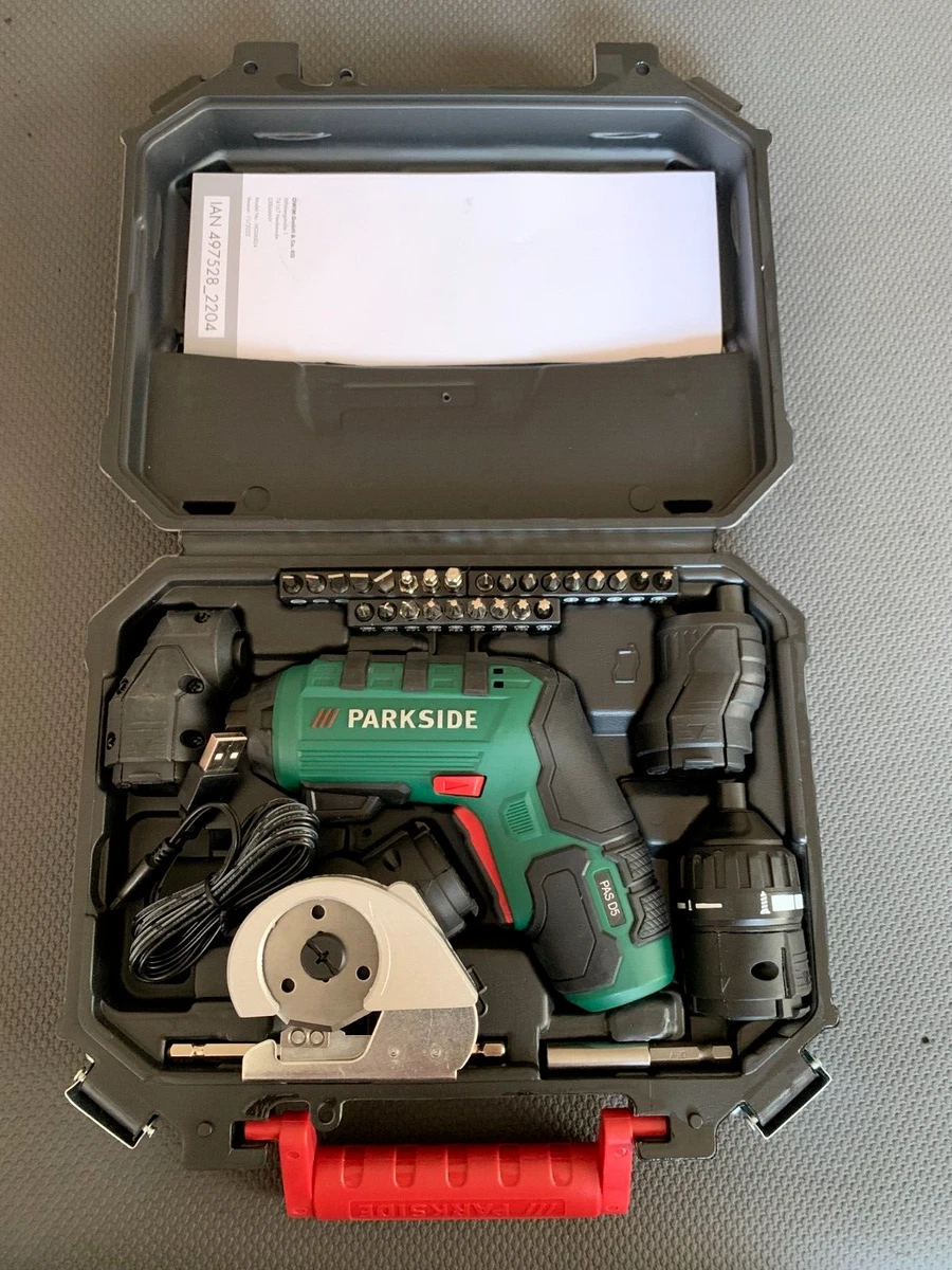 Parkside cordless screwdriver with outlet interchangeable heads