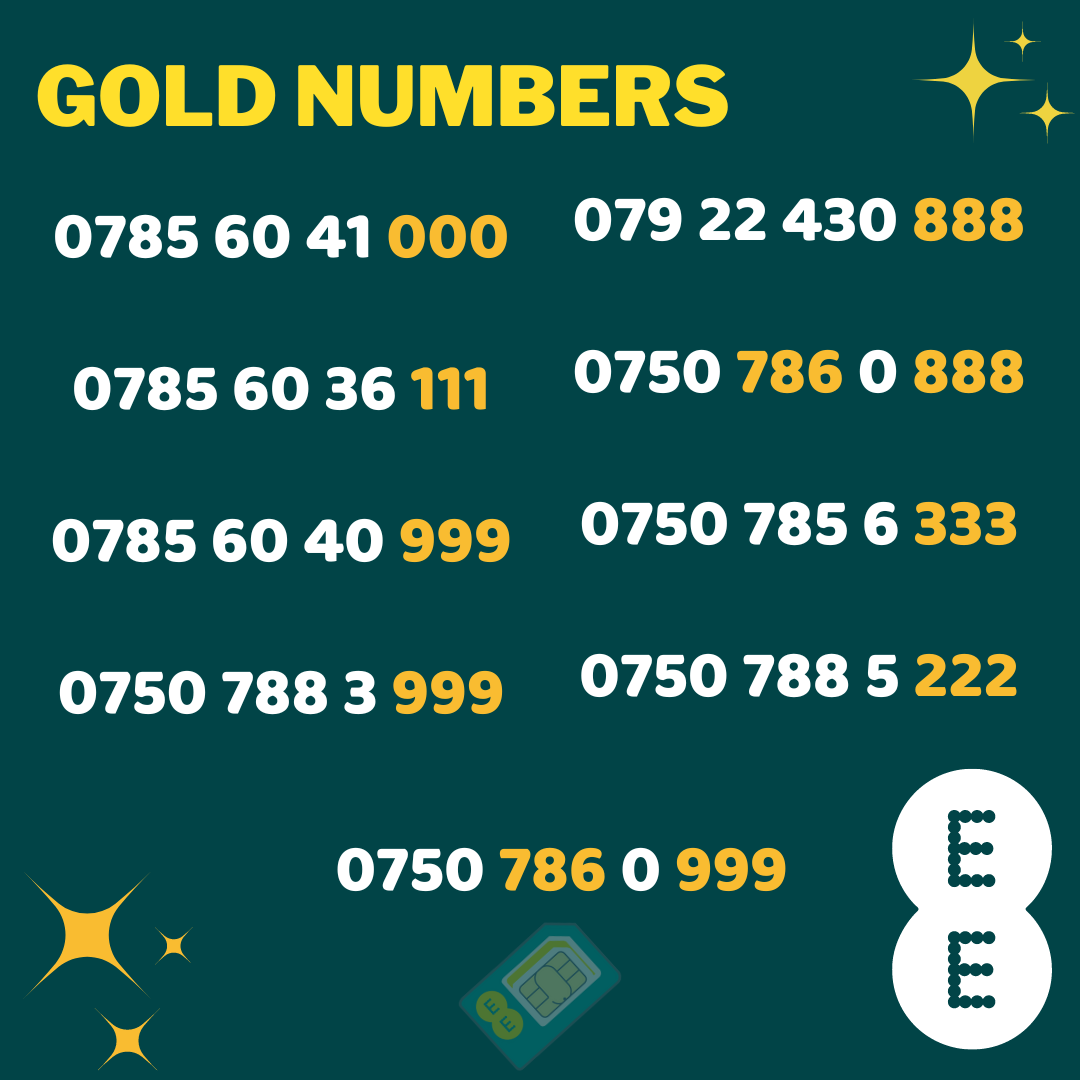 GOLD NUMBER SIM CARD EE, O2 TRICUT SIM CARD VIP BUSINESS SIM CARD