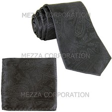 New Vesuvio Napoli polyester Men's necktie hankie set paisley party dark gray