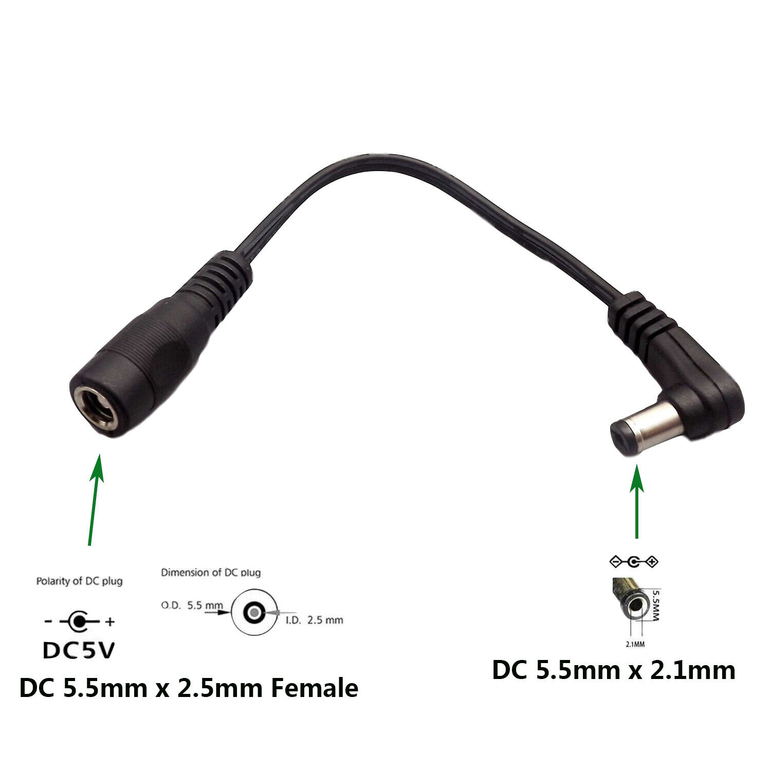 DC Netzstecker 5,5 mm x 2,1 mm Stecker rechter Winkel auf 5,5 x 2,5 mm  Buchse Ad