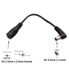 10 DC Power 5.5mm x 2.1mm Male Right Angle To 5.5mm x 2.5mm Female Adapter Cable