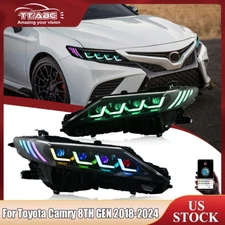 Pair RGB LED Headlights For Toyota Camry 8th Gen 2018-2023 Sequential Front Lamp