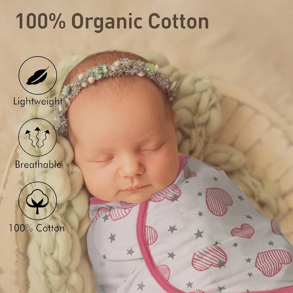 GLLQUEN BABY пеленальное одеяло 3 упаковки 0-3 месяцев новый. 100% хлопок - Изображение 2 из 4