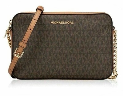 Michael Kors Jet Set Item Large East West Crossbody Chain Handbag Clutch Brown