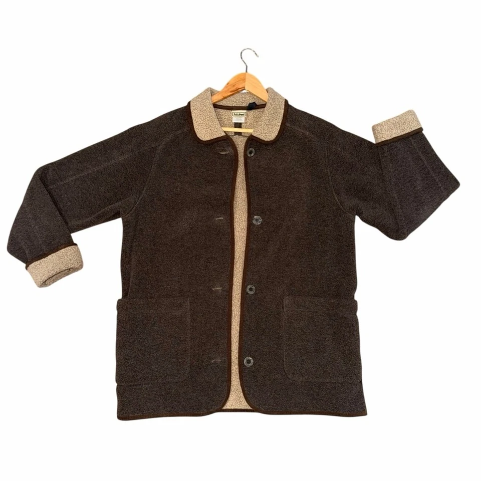 Vintage L.L. Bean Women’s Faux Shearling Brown Garment Jacket Size Medium - Image 3 of 4
