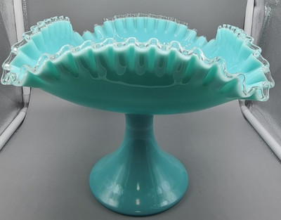 Fenton Silver Turquoise Square Footed Bowl '' Silver Crest'' Collection AS IS