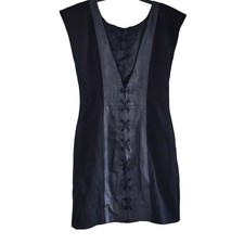alice + olivia womens little black dress leather block sleeveless v-neck size M