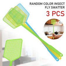 3x Insect Fly Swatter Plastic Mixed Colors Long Handle Indoor Outdoor Bugs UK