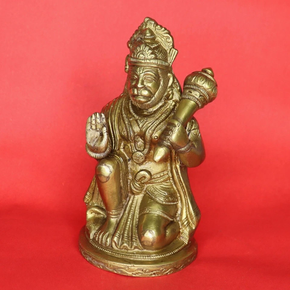 Lord Bajrang Bali Hanuman Sculpture Statue Handmade Brass Home Decor Figurine - Image 3 of 4