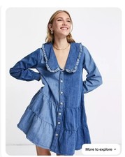 Neon Rose ASOS Smock Denim Mini Dress Sustainable Fashion Denim Dress size S 10