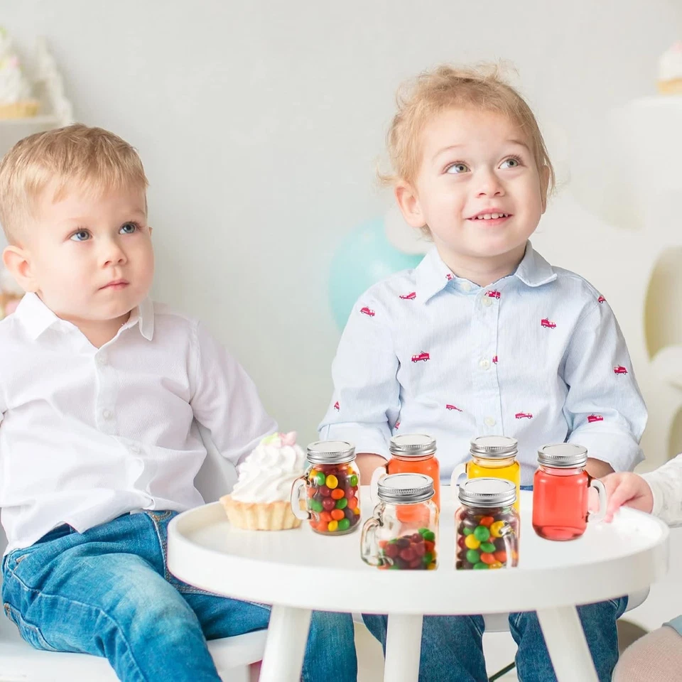 Tessco 48 piezas 4 oz mini tarro de albañil tazas con asas y tapas plateadas para fiesta hágalo usted mismo Foto 4 de 4