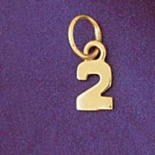 Number 2 Charm Pendant 14k Gold 0.5 Grams 
