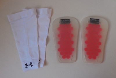 Under Armour MPZ Shin Guards & Shin Sleeves Adult Unisex Clear/Red/White S/M