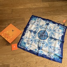 WENSLI Women's 100 Silk Scarf- blue 24" x 24" BEAUTIFUL