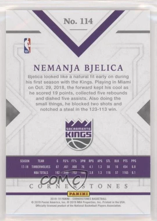 2018-19 Panini Cornerstones /139 Nemanja Bjelica #114 - Image 2 of 2