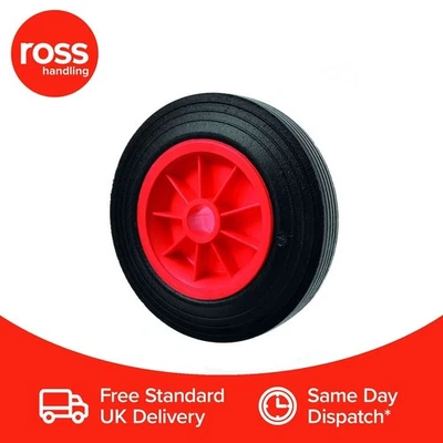 ROSS HANDLING Premium 180mm Solid Rubber Trolley Wheel Red Plastic Centre 1/2" Bore UK Seller