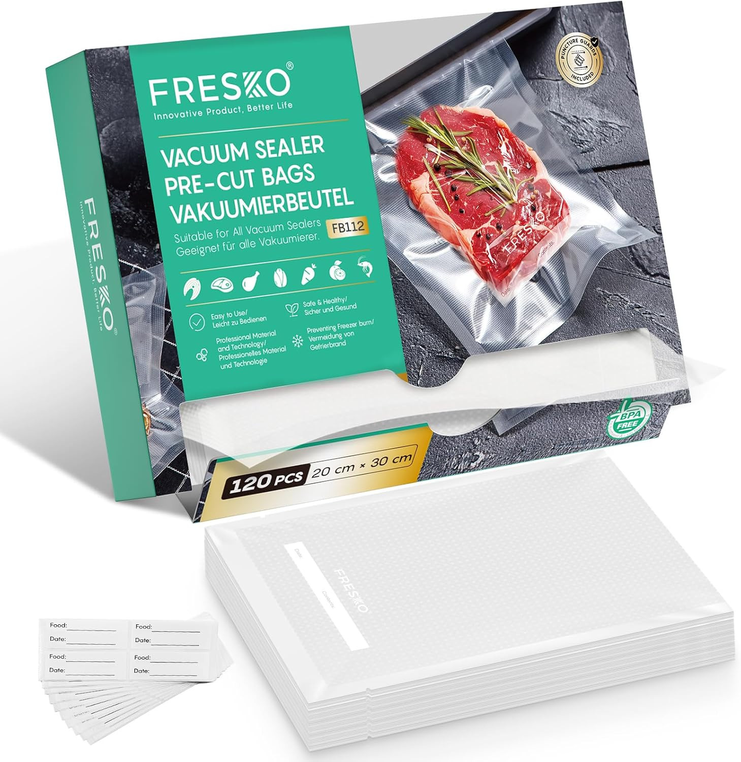 120 Sacchetti Sottovuoto Alimenti 20x30cm - Perfetti per Meal Prep