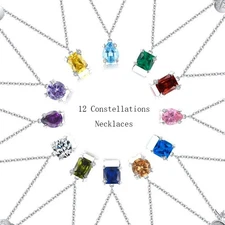S925 Sterling Silver 12 Constellation Birthstone Necklace Chain Charm Jewerly