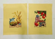 Completed Cross Stitch Picnic Setting Kitchen Table Setting Tea Time Yellow