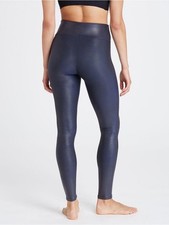 SPANX Faux Leather Leggings Navy Blue High Waisted Shaping Pants Size Large