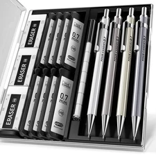0.7mm Mechanical Pencil Set with Case - 4PCS Metal Mechanical Pencils 8 Tubes...