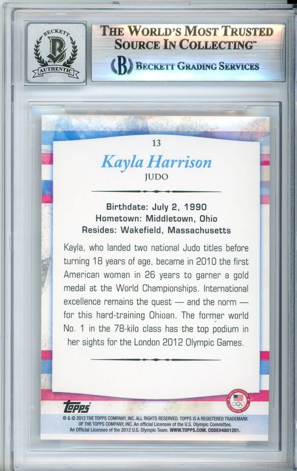 Kayla Harrison Judo MMA Signed Card 2012 Topps Olympics Beckett Auto 10 BAS - Image 2 of 2