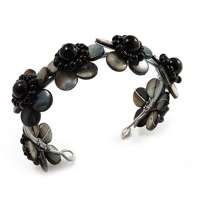 Multi Blume Draht Manschette Stil Armband/schwarz/Muschel/verstellbar