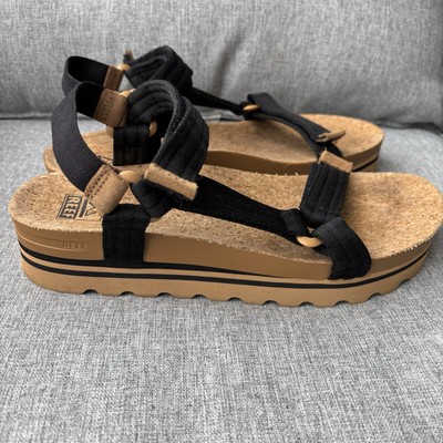 Reef Cushion Rem Hi Womens Platform Sandals Size 10 Black Adjustable Straps