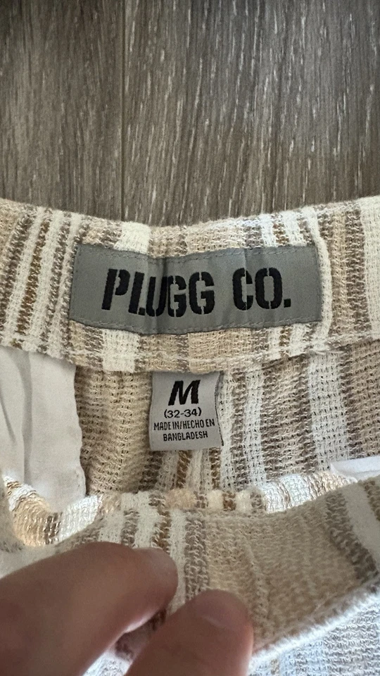 Shorts de malha listrado Plugg Co masculino M 32-34 cintura elástica algodão costura interna 6,5” - Imagem 3 de 4