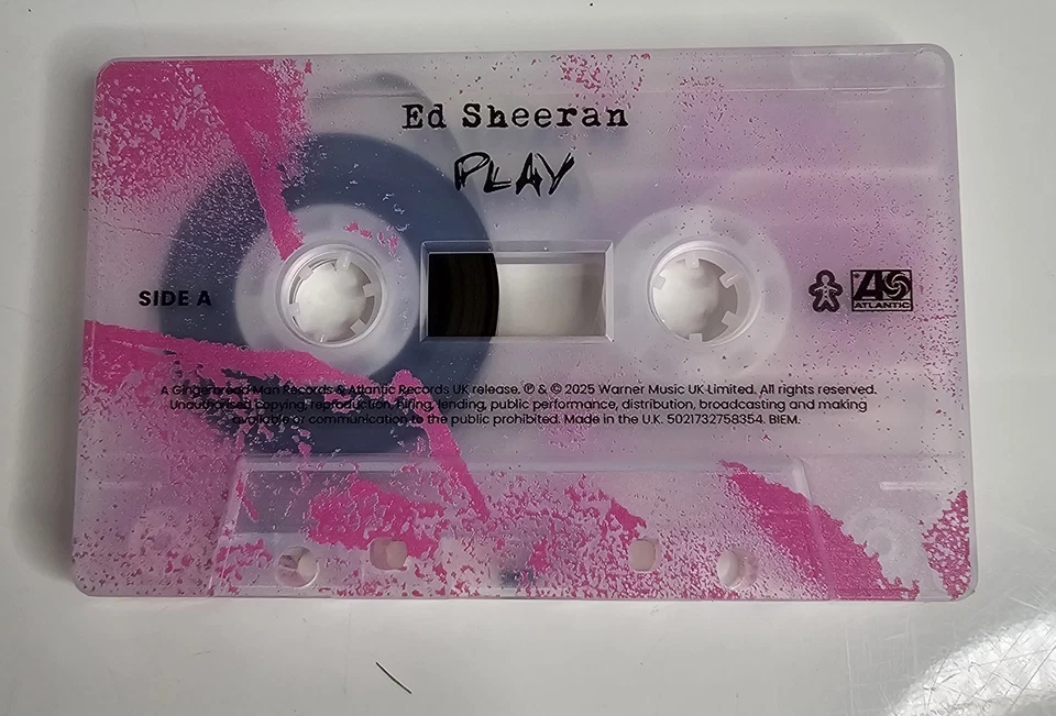 LIMITED EDITION ED SHEERAN PLAY EXCLUSIVE PINK & WHITE CASSETTE TAPE IN HAND - Image 3 of 3