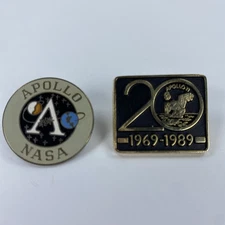 NASA Apollo 11 Pin Vintage Pin 1969-1989 Black W/ Eagle 1” & Apollo NASA Pin
