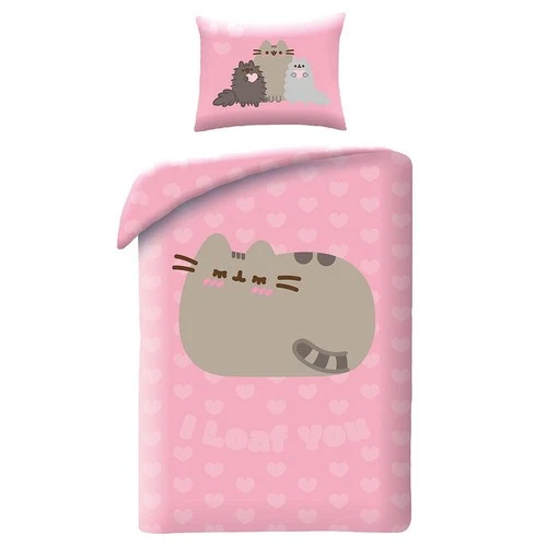 Pusheen Single Quilt Cover Set 2-in-1 EU Size I Loaf You Cat Pink Official Merch