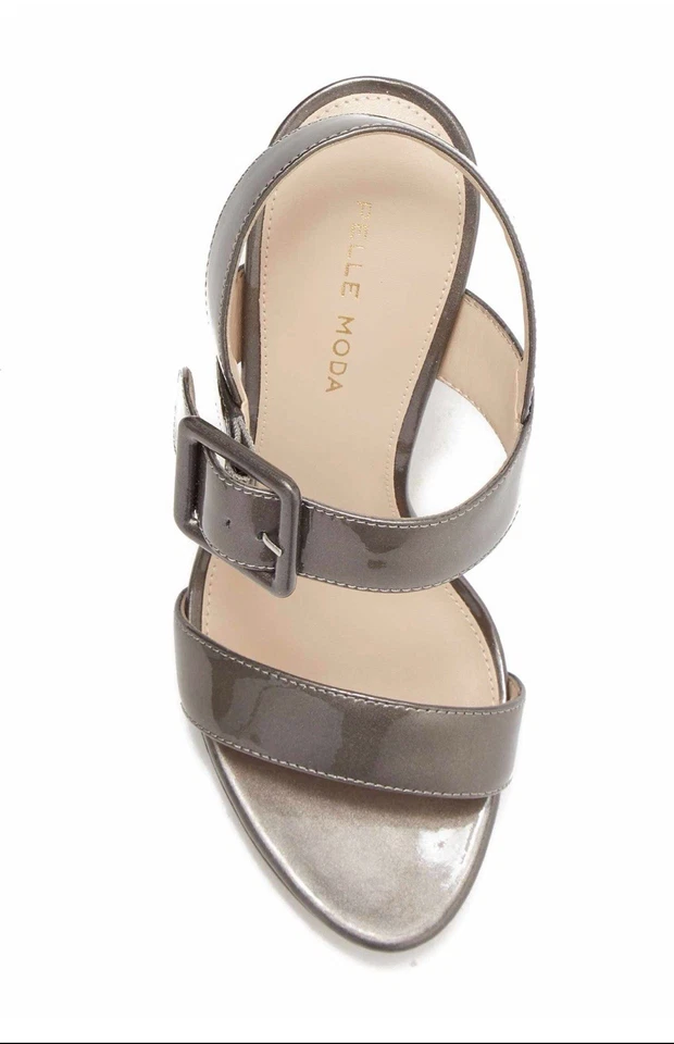 Pelle Moda Paloma Pewter Silver Metallic Patent Leather Platform Sandals 8M $160 - Image 4 of 4