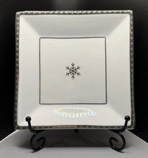Arctic Solstice White Serving Dish Silver Trim And Snowflake Gift Collectable