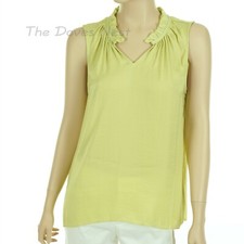 SIMPLY VERA WANG Women's X-SMALL Ruffle Ruched V-Neck SLEEVELESS Lime GREEN TOP