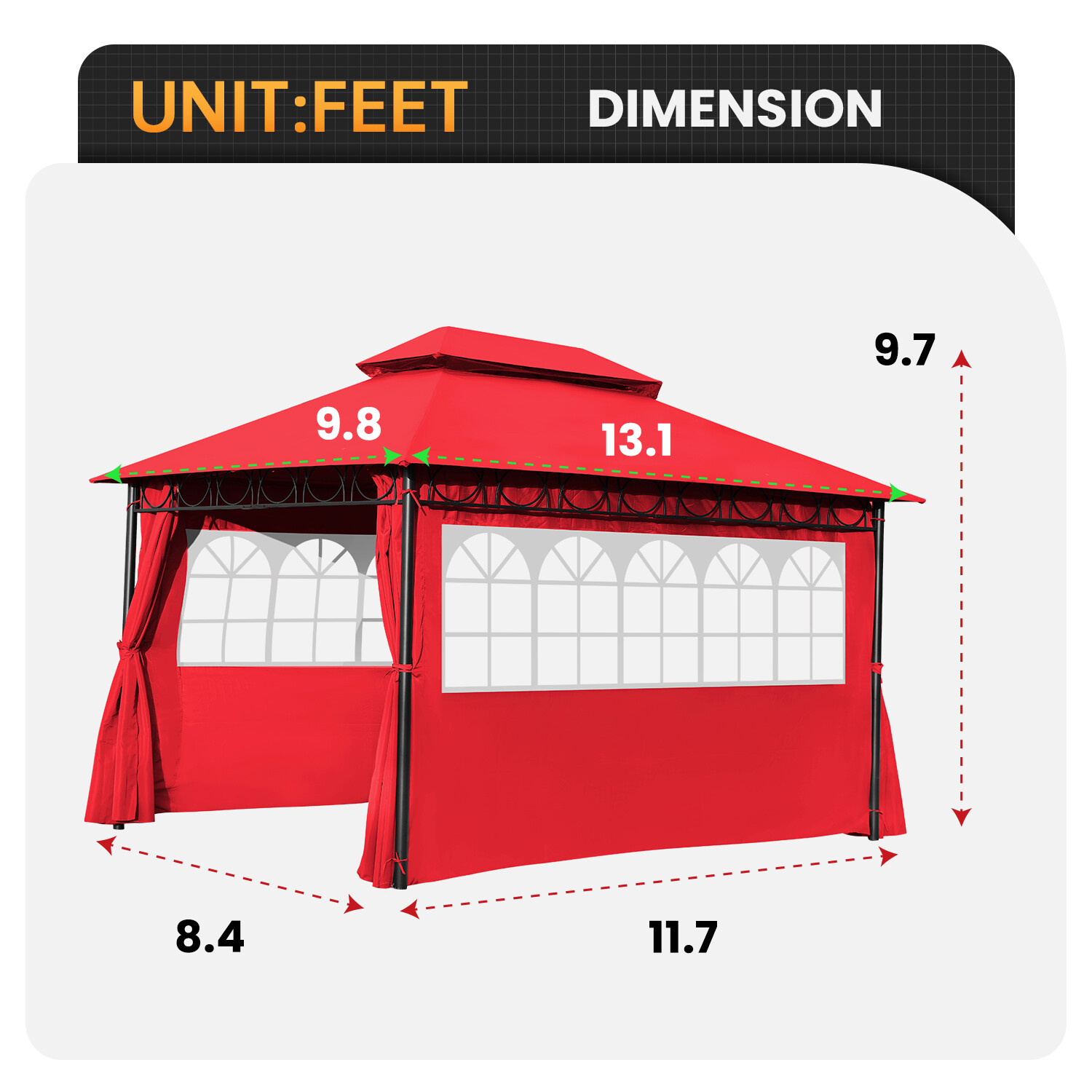 10'x13' Outdoor Gazebo Waterproof Canopies Gazebos Canopy Tent with 2 Sidewalls