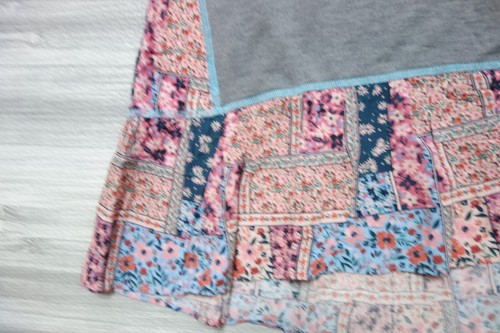 Matilda Jane 435 Pen Pals Patchwork Ruffle Top Size 12 Gray Floral Cuffed Sleeve - Picture 2 of 7